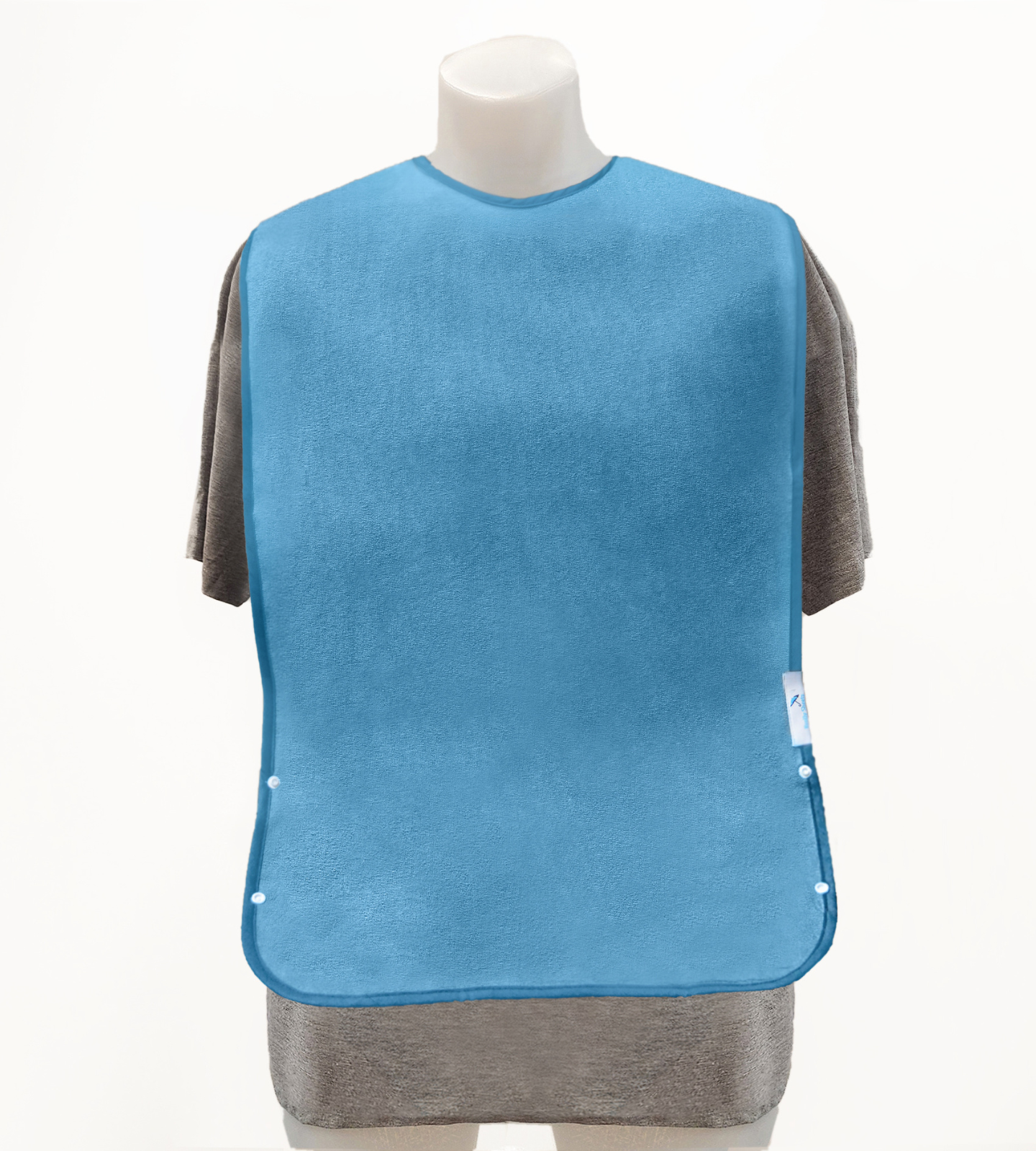 Adult teal tray bib not folded.